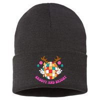 Groovy And Bright Disco Christmas Reindeer Sustainable Knit Beanie