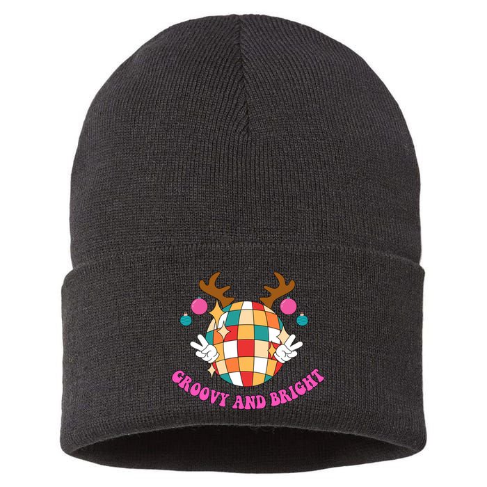 Groovy And Bright Disco Christmas Reindeer Sustainable Knit Beanie