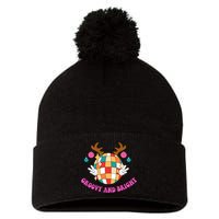 Groovy And Bright Disco Christmas Reindeer Pom Pom 12in Knit Beanie