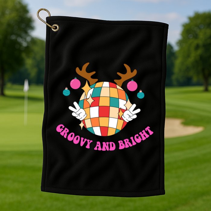 Groovy And Bright Disco Christmas Reindeer Golf Towel