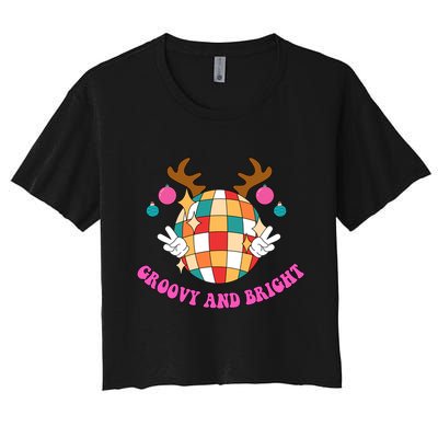 Groovy And Bright Disco Christmas Reindeer Crop Top