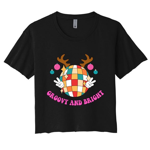 Groovy And Bright Disco Christmas Reindeer Crop Top