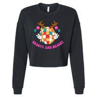 Groovy And Bright Disco Christmas Reindeer Cropped Pullover Crew
