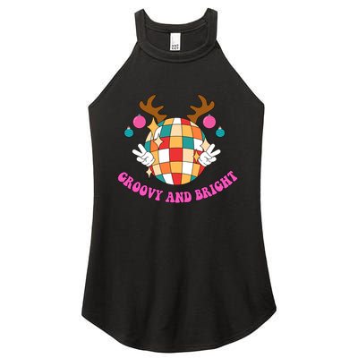 Groovy And Bright Disco Christmas Reindeer Women's Perfect Tri Rocker Tank