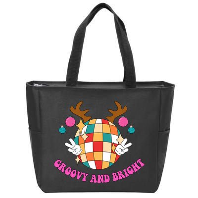 Groovy And Bright Disco Christmas Reindeer Zip Tote Bag