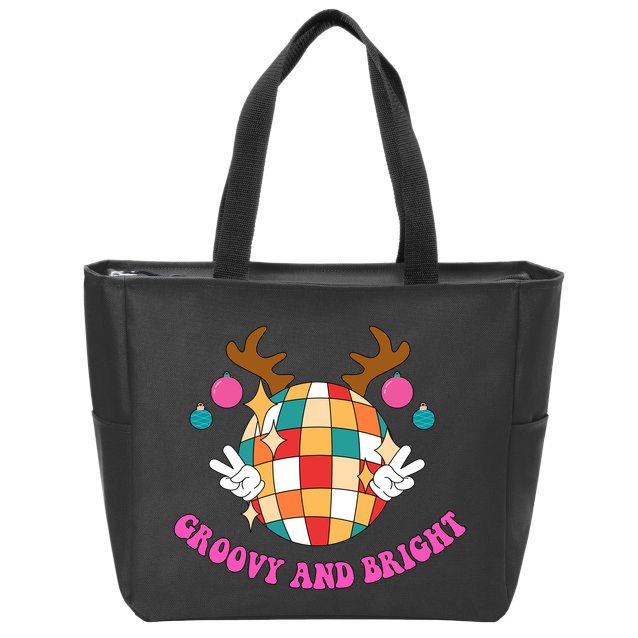 Groovy And Bright Disco Christmas Reindeer Zip Tote Bag