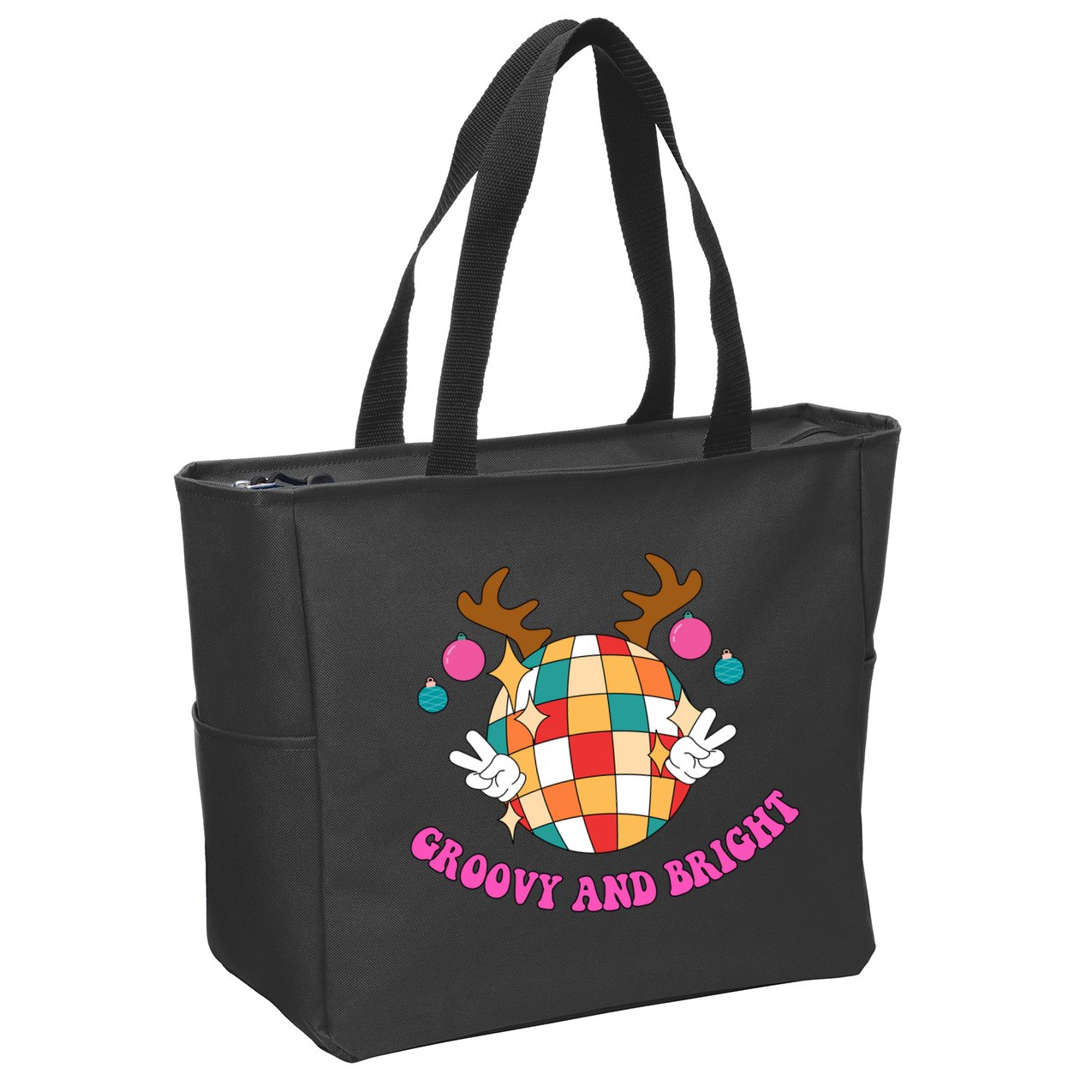 Groovy And Bright Disco Christmas Reindeer Zip Tote Bag