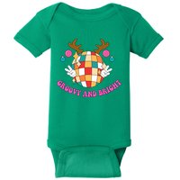 Groovy And Bright Disco Christmas Reindeer Baby Bodysuit