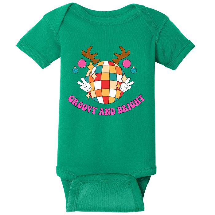 Groovy And Bright Disco Christmas Reindeer Baby Bodysuit