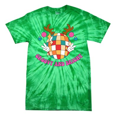 Groovy And Bright Disco Christmas Reindeer Tie-Dye T-Shirt