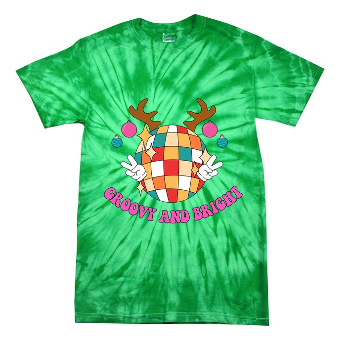 Groovy And Bright Disco Christmas Reindeer Tie-Dye T-Shirt