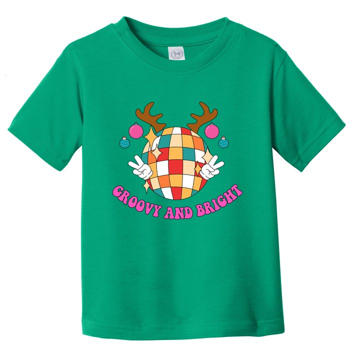 Groovy And Bright Disco Christmas Reindeer Toddler T-Shirt