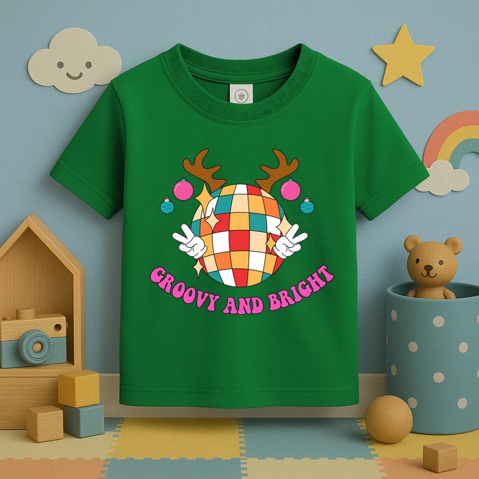 Groovy And Bright Disco Christmas Reindeer Toddler T-Shirt