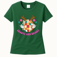 Groovy And Bright Disco Christmas Reindeer Womens T-Shirt