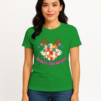 Groovy And Bright Disco Christmas Reindeer Womens T-Shirt