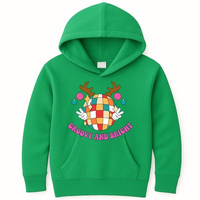 Groovy And Bright Disco Christmas Reindeer Kids Hoodie