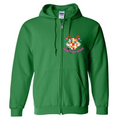 Groovy And Bright Disco Christmas Reindeer Full Zip Hoodie