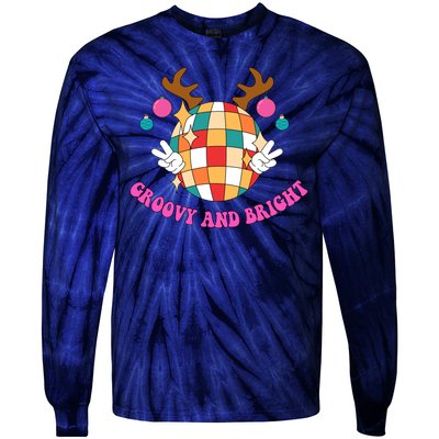 Groovy And Bright Disco Christmas Reindeer Tie-Dye Long Sleeve Shirt