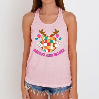 Groovy And Bright Disco Christmas Reindeer Women's Knotted Racerback Tank