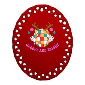 Groovy And Bright Disco Christmas Reindeer Ceramic Oval Ornament