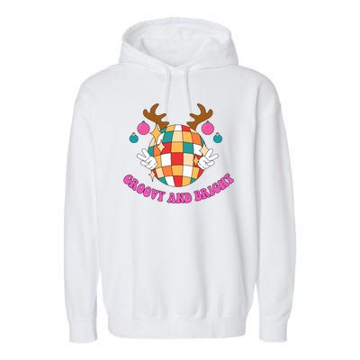 Groovy And Bright Disco Christmas Reindeer Garment-Dyed Fleece Hoodie