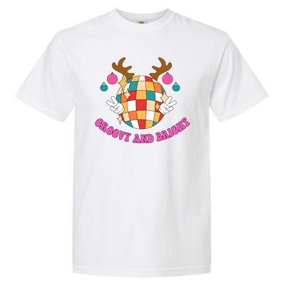 Groovy And Bright Disco Christmas Reindeer Garment-Dyed Heavyweight T-Shirt