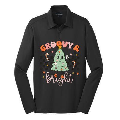 Groovy And Bright Cute Snowman Winter Merry Christmas Silk Touch Performance Long Sleeve Polo