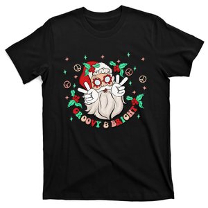 Groovy And Bright Santa Claus Peace Love Christmas Hippie T-Shirt