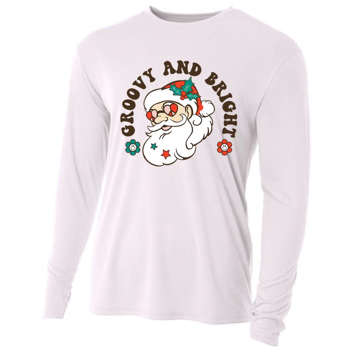 Groovy And Bright Santa Retro Christmas Winter Party Cooling Performance Long Sleeve Crew