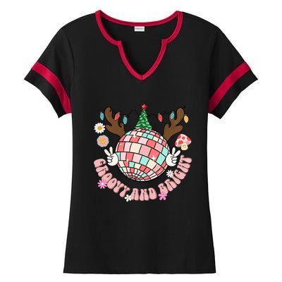 Groovy And Bright Disco Ball Christmas Party Xmasgiftthemed Meaningful Gift Ladies Halftime Notch Neck Tee