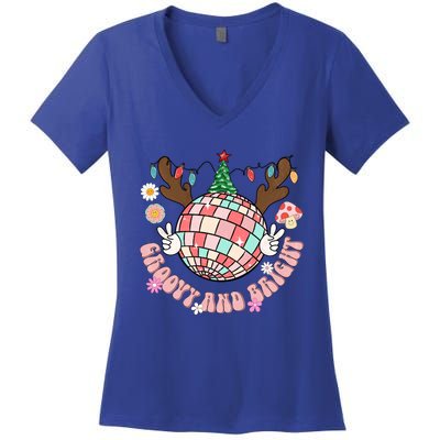 Groovy And Bright Disco Ball Christmas Party Xmasgiftthemed Meaningful Gift Women's V-Neck T-Shirt