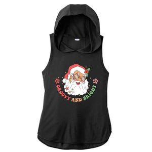 Groovy And Bright Santa Claus Christmas Ladies PosiCharge Tri-Blend Wicking Draft Hoodie Tank