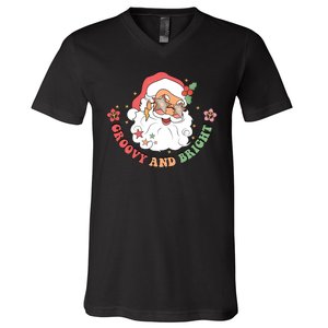 Groovy And Bright Santa Claus Christmas V-Neck T-Shirt