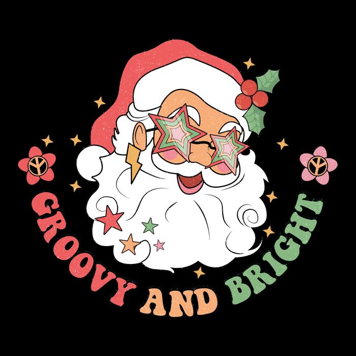 Groovy And Bright Santa Claus Christmas 7-Panel Snapback Hat
