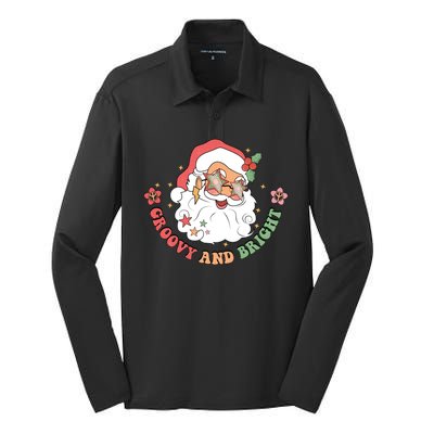 Groovy And Bright Santa Claus Christmas Silk Touch Performance Long Sleeve Polo