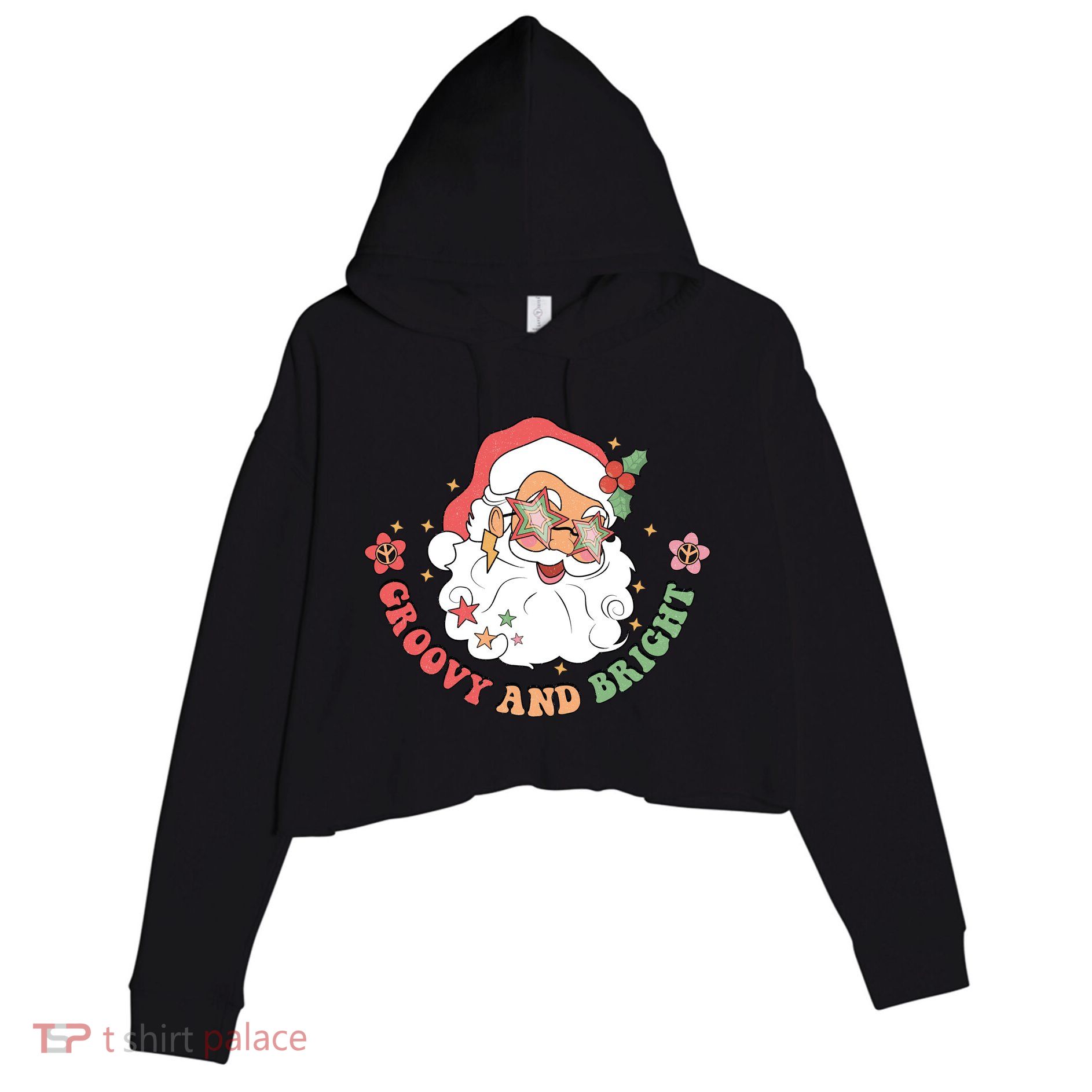 Groovy And Bright Santa Claus Christmas Crop Fleece Hoodie