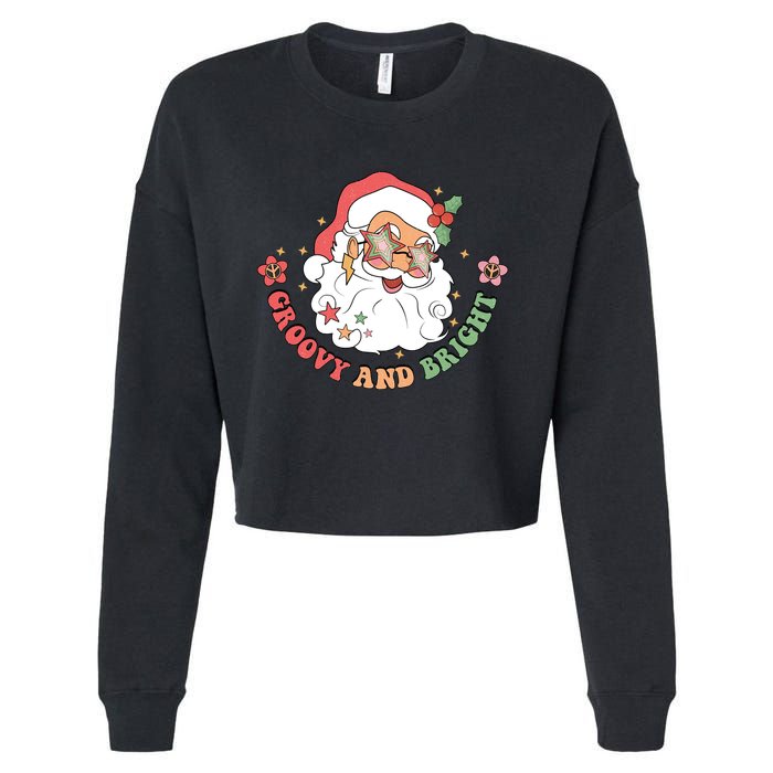 Groovy And Bright Santa Claus Christmas Cropped Pullover Crew