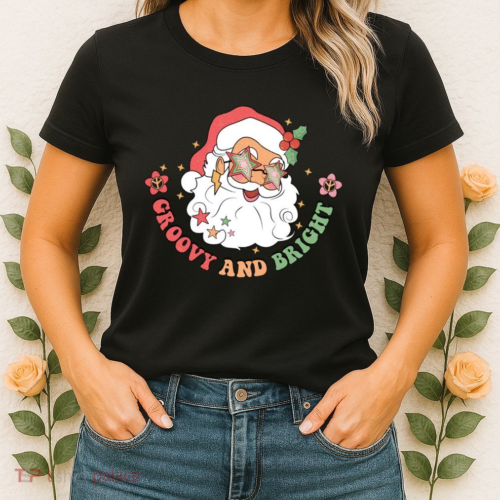 Groovy And Bright Santa Claus Christmas Womens T-Shirt