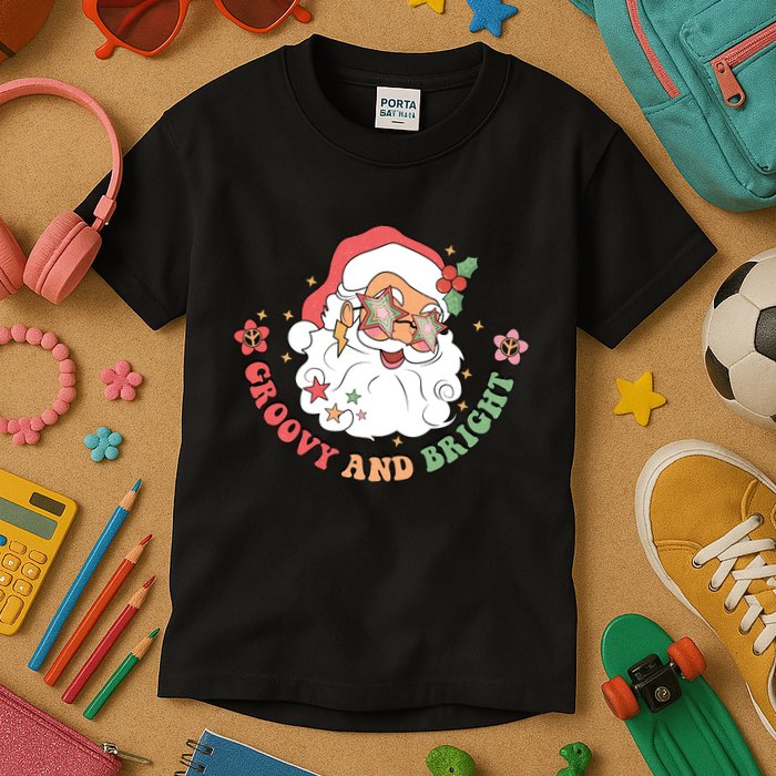 Groovy And Bright Santa Claus Christmas Kids T-Shirt