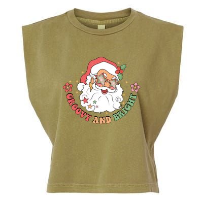 Groovy And Bright Santa Claus Christmas Garment-Dyed Women's Muscle Tee