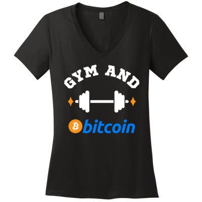 Gym And Bitcoin Fun Crypto Gym Wear Bitcoin Gym Bodybuilding Women's V-Neck T-Shirt