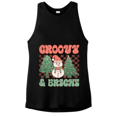 Groovy And Bright Snowman Christmas Tree Ladies PosiCharge Tri-Blend Wicking Tank