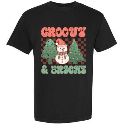 Groovy And Bright Snowman Christmas Tree Garment-Dyed Heavyweight T-Shirt