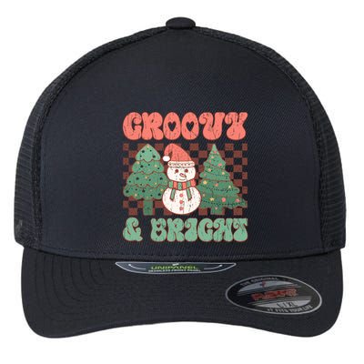 Groovy And Bright Snowman Christmas Tree Flexfit Unipanel Trucker Cap