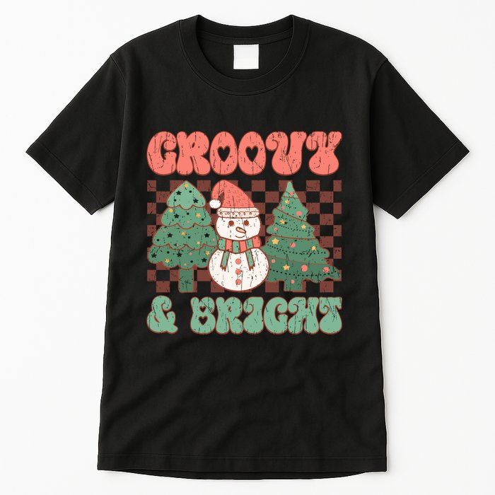Groovy And Bright Snowman Christmas Tree Tall T-Shirt