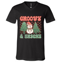 Groovy And Bright Snowman Christmas Tree V-Neck T-Shirt