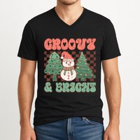 Groovy And Bright Snowman Christmas Tree V-Neck T-Shirt
