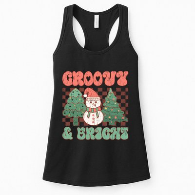 Groovy And Bright Snowman Christmas Tree Womens Tank Top