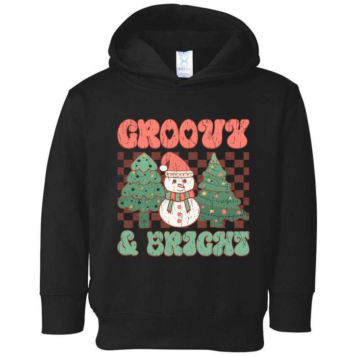 Groovy And Bright Snowman Christmas Tree Toddler Hoodie