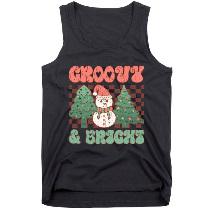 Groovy And Bright Snowman Christmas Tree Tank Top